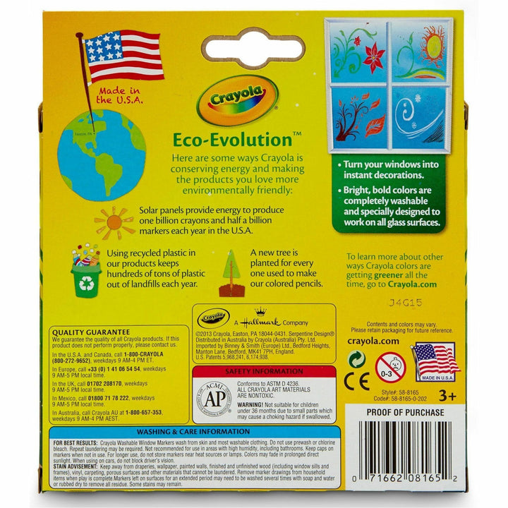 Image of Crayola 58-8165 Washable Window Markers, Washable, Assorted Ink, 1 Set