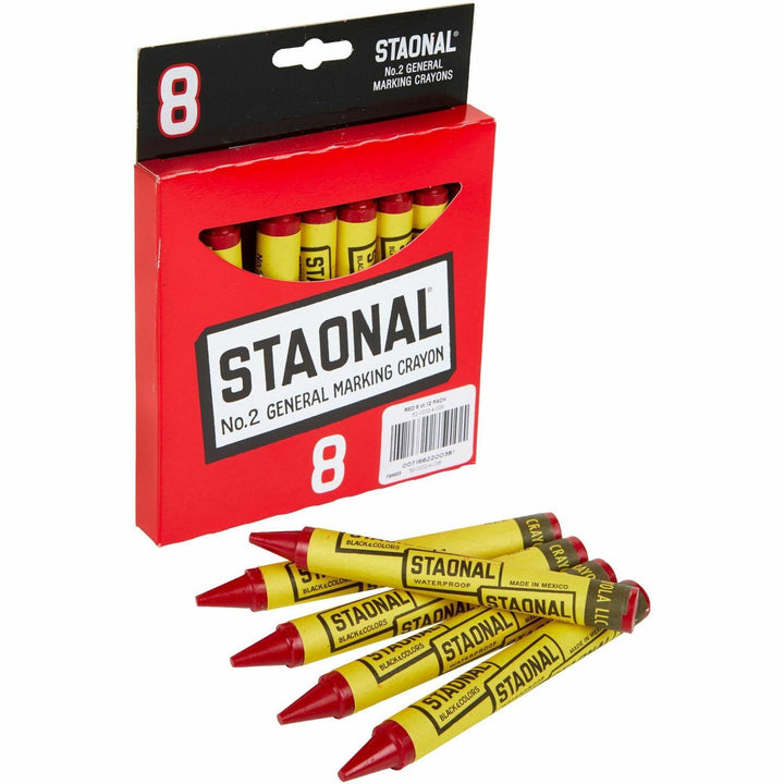 Image of Crayola 5200023038 No. 2 Staonal Marking Wax Crayons, 5" L x 0.5" Diameter, Red, 1 Box