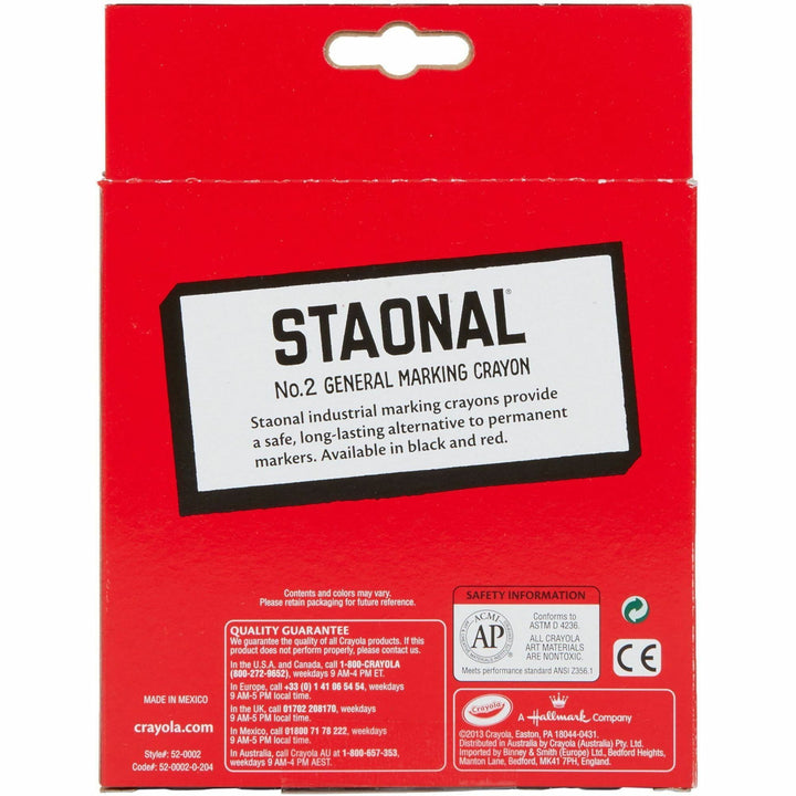 Image of Crayola 5200023038 No. 2 Staonal Marking Wax Crayons, 5" L x 0.5" Diameter, Red, 1 Box