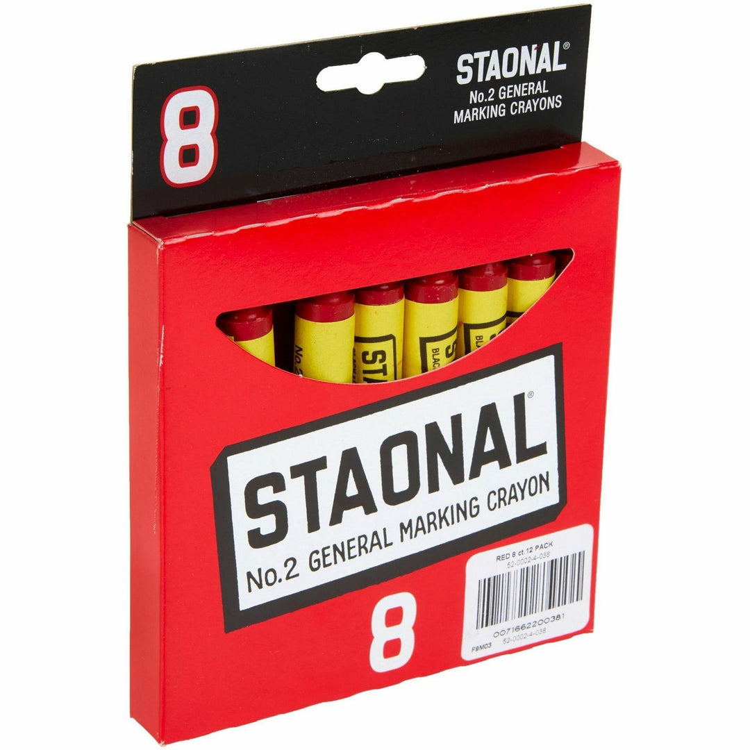 Image of Crayola 5200023038 No. 2 Staonal Marking Wax Crayons, 5" L x 0.5" Diameter, Red, 1 Box