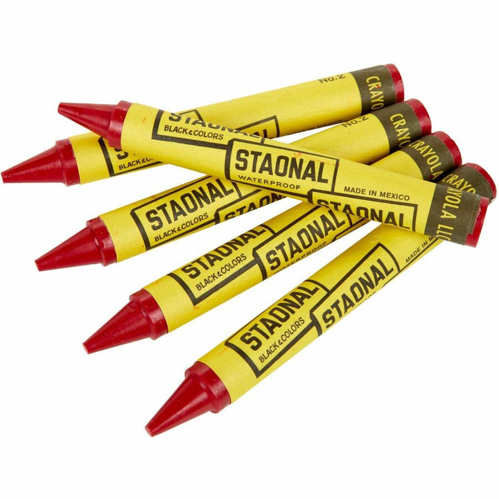 Image of Crayola 5200023038 No. 2 Staonal Marking Wax Crayons, 5" L x 0.5" Diameter, Red, 1 Box