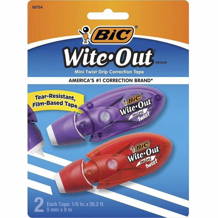 Image of BIC® Wite-Out Mini Twist Correction Tape, Non-Refillable, Blue/Fuchsia Applicators 0.2" x 314", 2/Pack