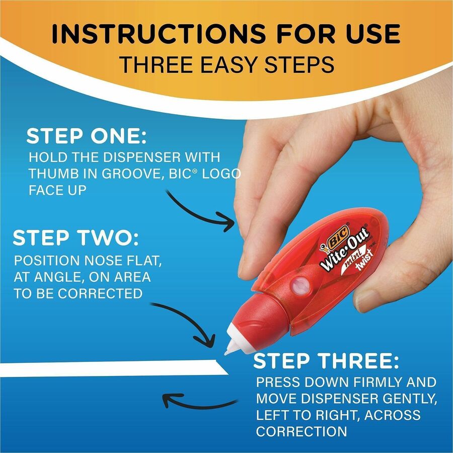 Image of BIC® Wite-Out Mini Twist Correction Tape, Non-Refillable, Blue/Fuchsia Applicators 0.2" x 314", 2/Pack