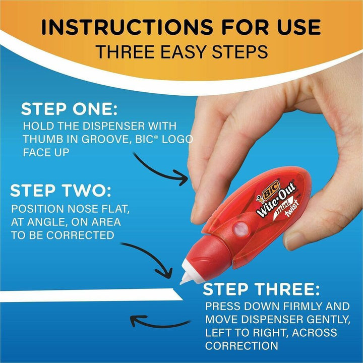 Image of BIC® Wite-Out Mini Twist Correction Tape, Non-Refillable, Blue/Fuchsia Applicators 0.2" x 314", 2/Pack