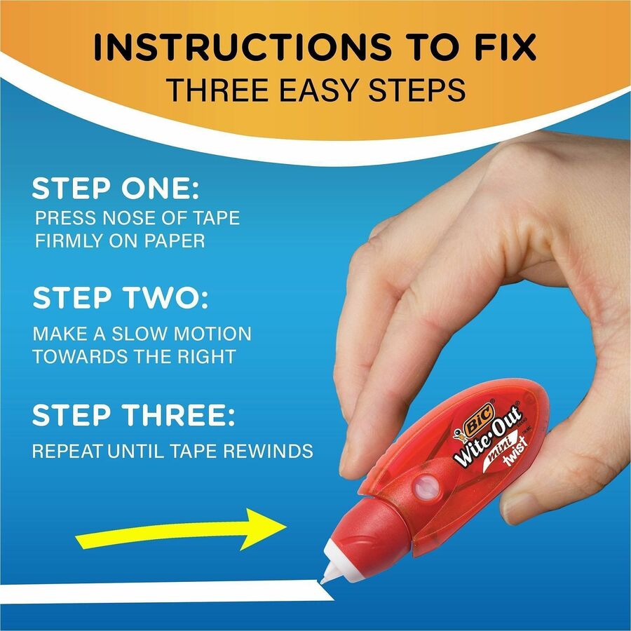 Image of BIC® Wite-Out Mini Twist Correction Tape, Non-Refillable, Blue/Fuchsia Applicators 0.2" x 314", 2/Pack