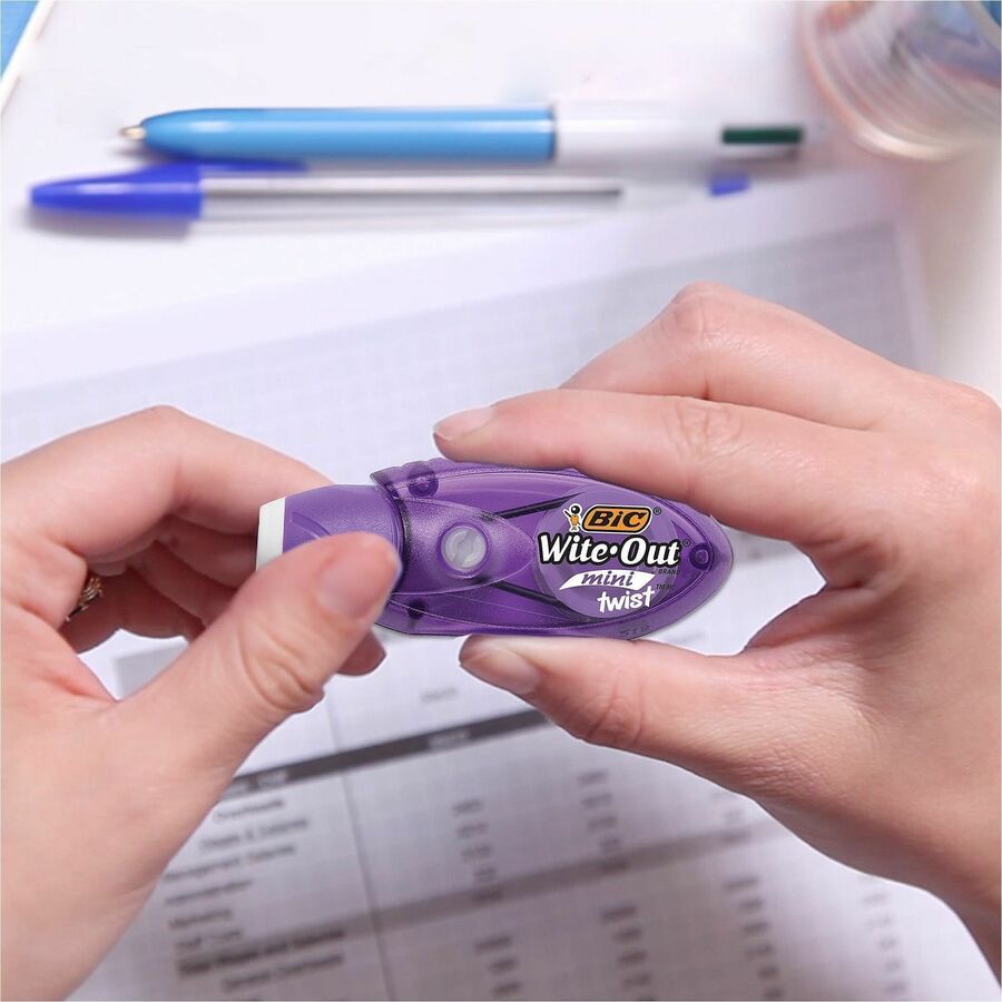 Image of BIC® Wite-Out Mini Twist Correction Tape, Non-Refillable, Blue/Fuchsia Applicators 0.2" x 314", 2/Pack
