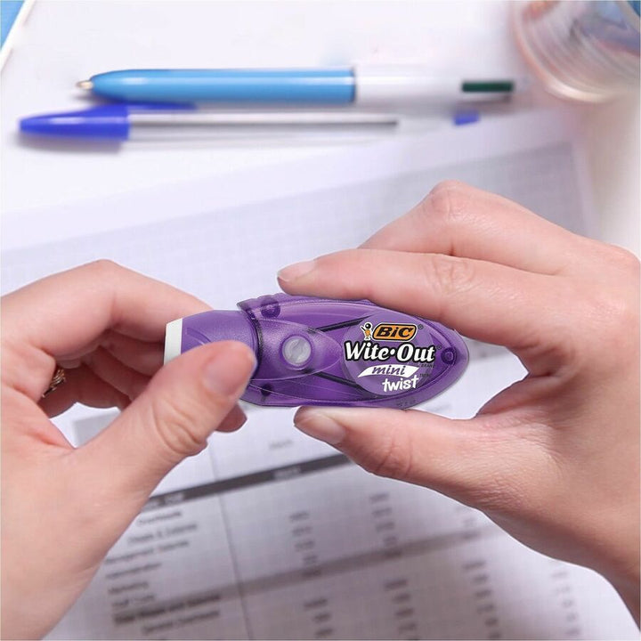 Image of BIC® Wite-Out Mini Twist Correction Tape, Non-Refillable, Blue/Fuchsia Applicators 0.2" x 314", 2/Pack