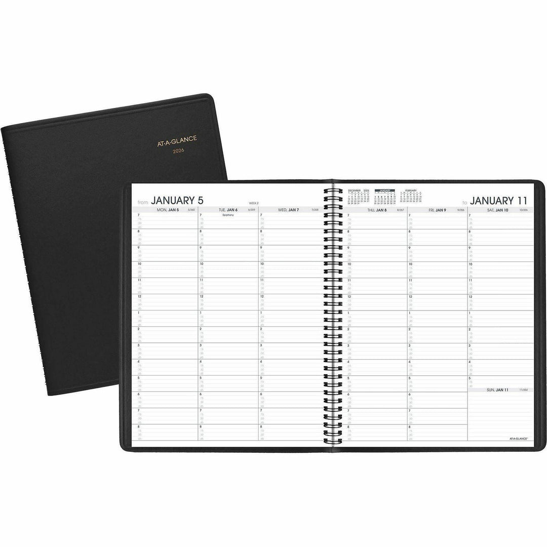 Image of AT-A-GLANCE® Weekly Appointment Book, 11 x 8.25, Black Cover, 13-Month: Jan 2025 to Jan 2026