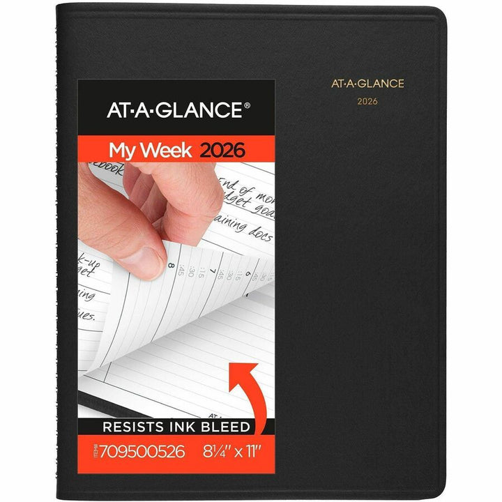 Image of AT-A-GLANCE® Weekly Appointment Book, 11 x 8.25, Black Cover, 13-Month: Jan 2025 to Jan 2026