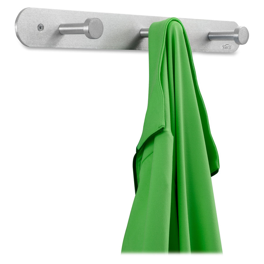 Image of Safco® Nail Head Wall Coat Rack, Three Hooks, Metal, 18w X 2.75d X 2h, Satin