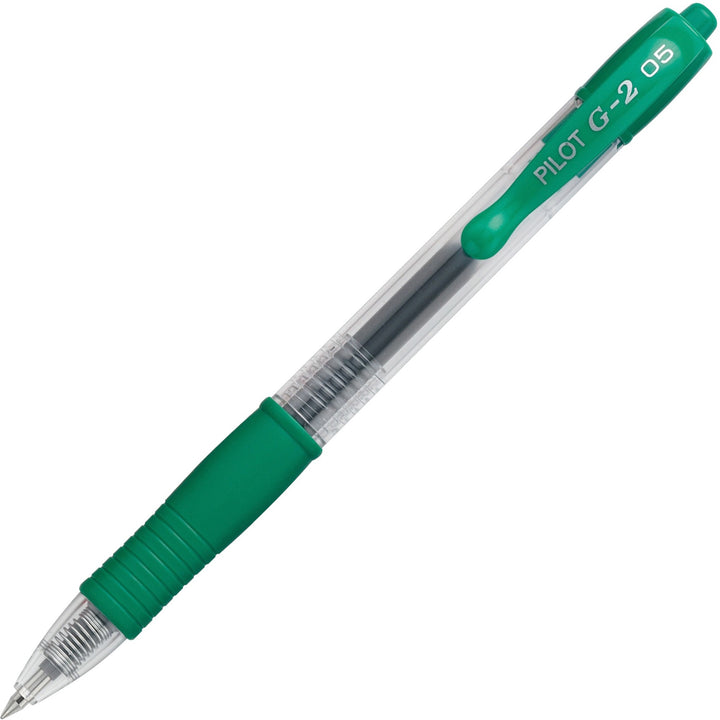 Image of Pilot® G2 Premium Gel Pen, Retractable, Extra-Fine 0.5 mm, Green Ink, Smoke/Green Barrel, Dozen