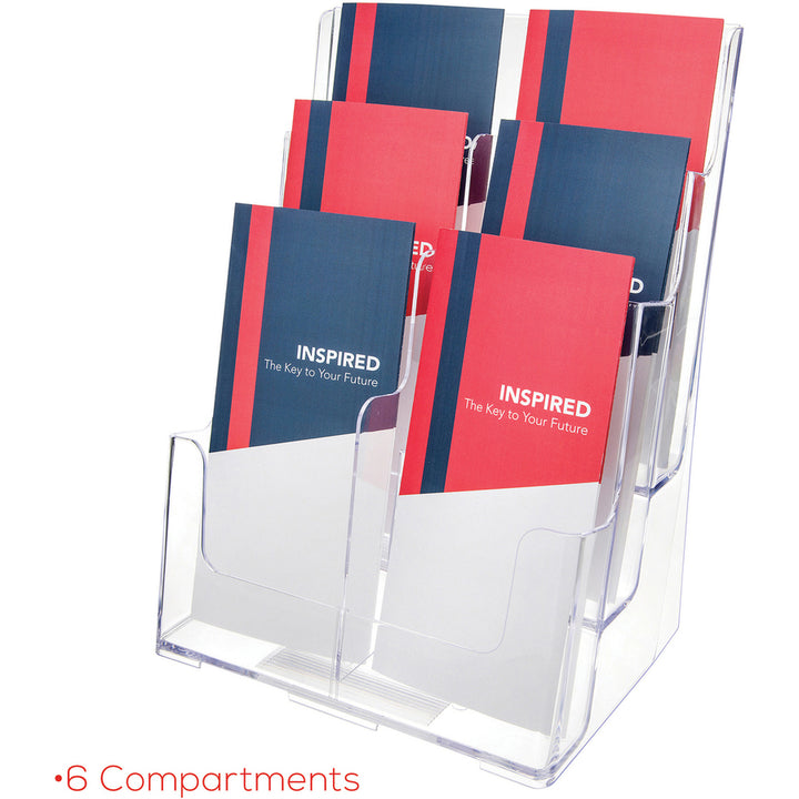 Image of deflecto® 6-Compartment DocuHolder, Leaflet Size, 9.63w x 6.25d x 12.63h, Clear