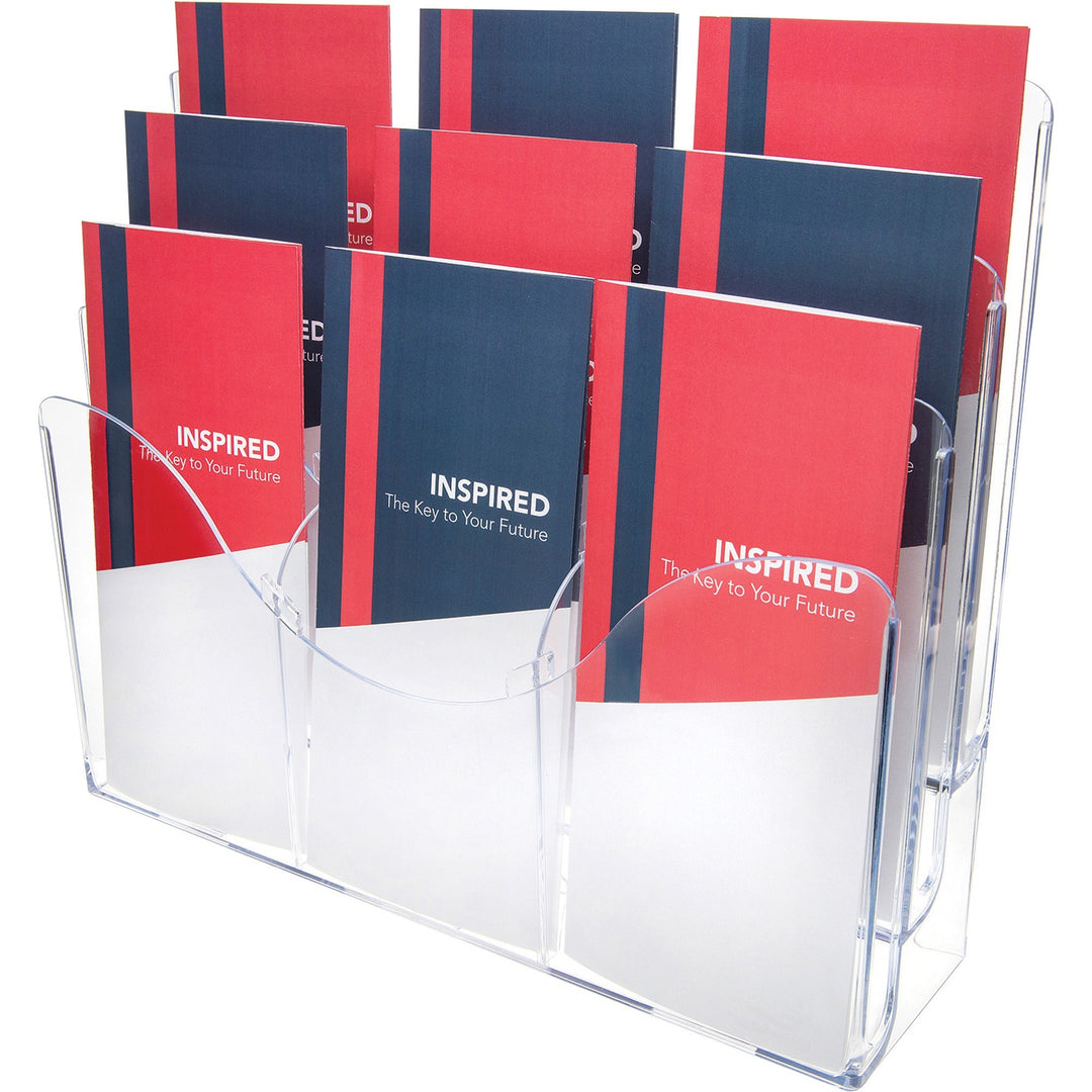 Image of deflecto® 3-Tier Document Organizer W/6 Removable Dividers, 14w X 3.5d X 11.5h, Clear