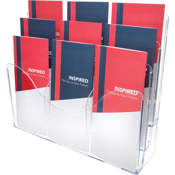 Image of deflecto® 3-Tier Document Organizer W/6 Removable Dividers, 14w X 3.5d X 11.5h, Clear