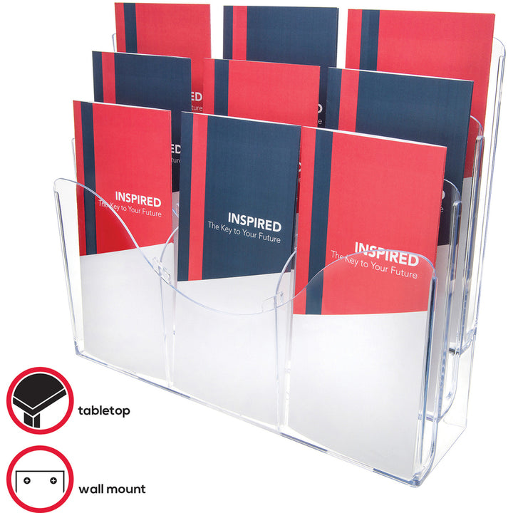 Image of deflecto® 3-Tier Document Organizer W/6 Removable Dividers, 14w X 3.5d X 11.5h, Clear