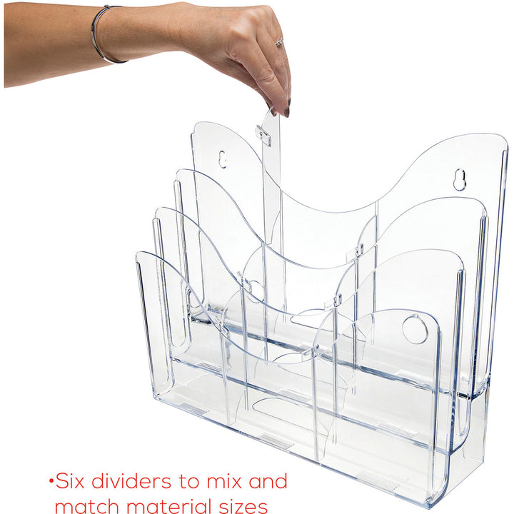 Image of deflecto® 3-Tier Document Organizer W/6 Removable Dividers, 14w X 3.5d X 11.5h, Clear