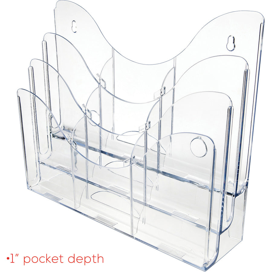 Image of deflecto® 3-Tier Document Organizer W/6 Removable Dividers, 14w X 3.5d X 11.5h, Clear
