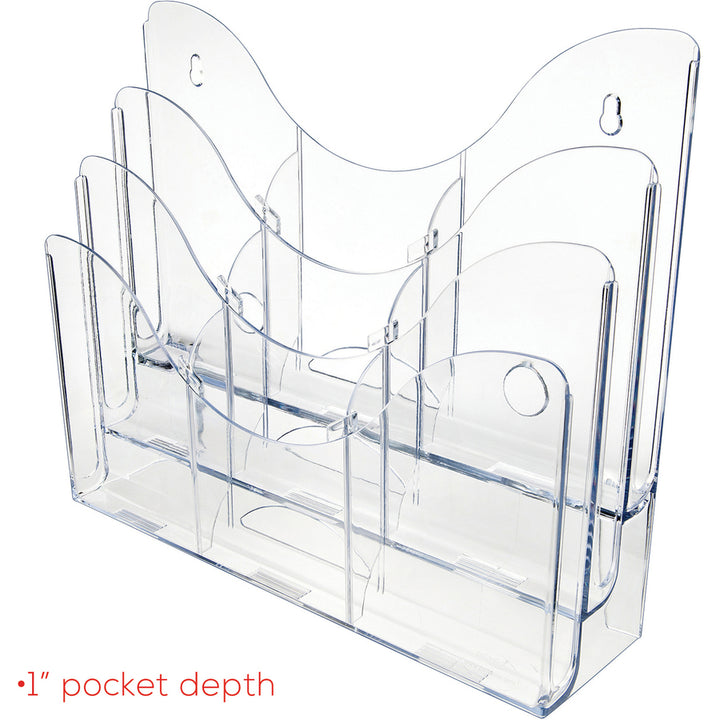 Image of deflecto® 3-Tier Document Organizer W/6 Removable Dividers, 14w X 3.5d X 11.5h, Clear