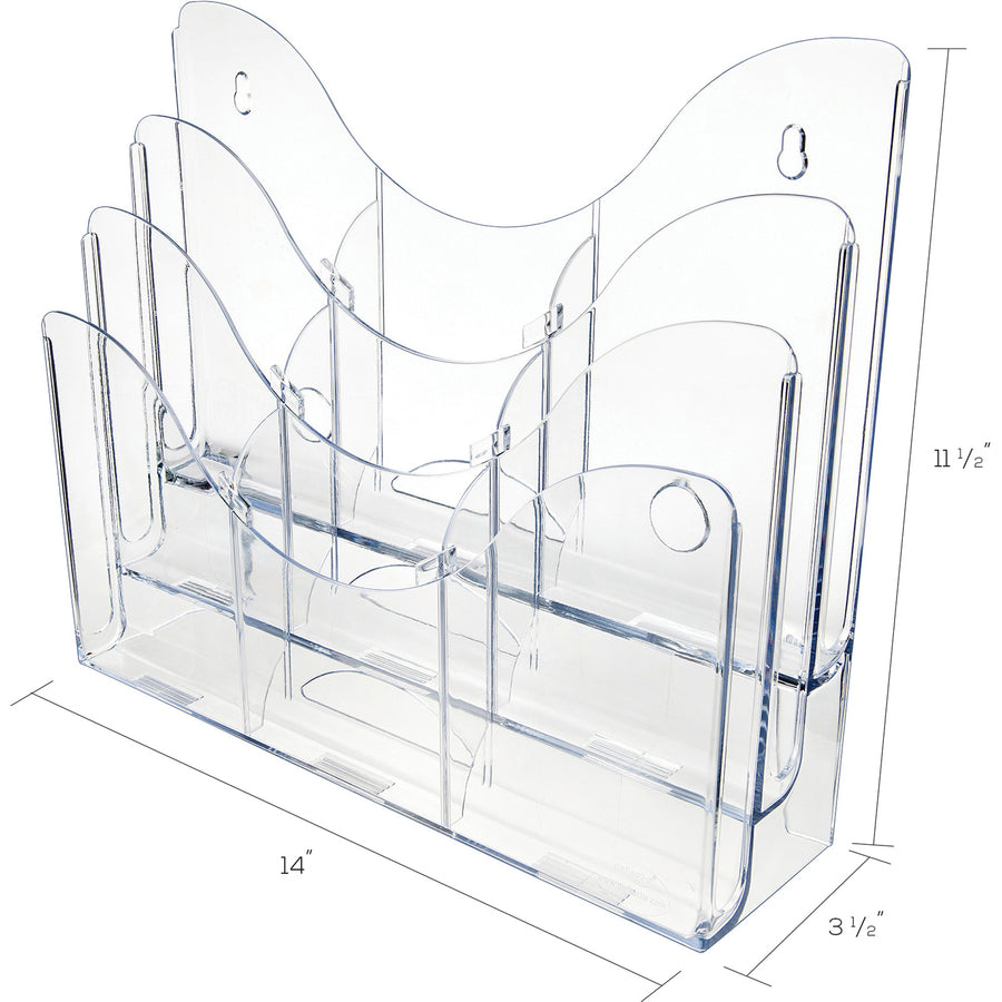 Image of deflecto® 3-Tier Document Organizer W/6 Removable Dividers, 14w X 3.5d X 11.5h, Clear