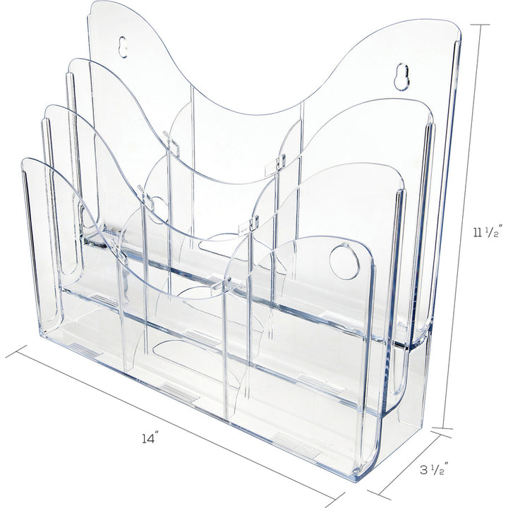 Image of deflecto® 3-Tier Document Organizer W/6 Removable Dividers, 14w X 3.5d X 11.5h, Clear