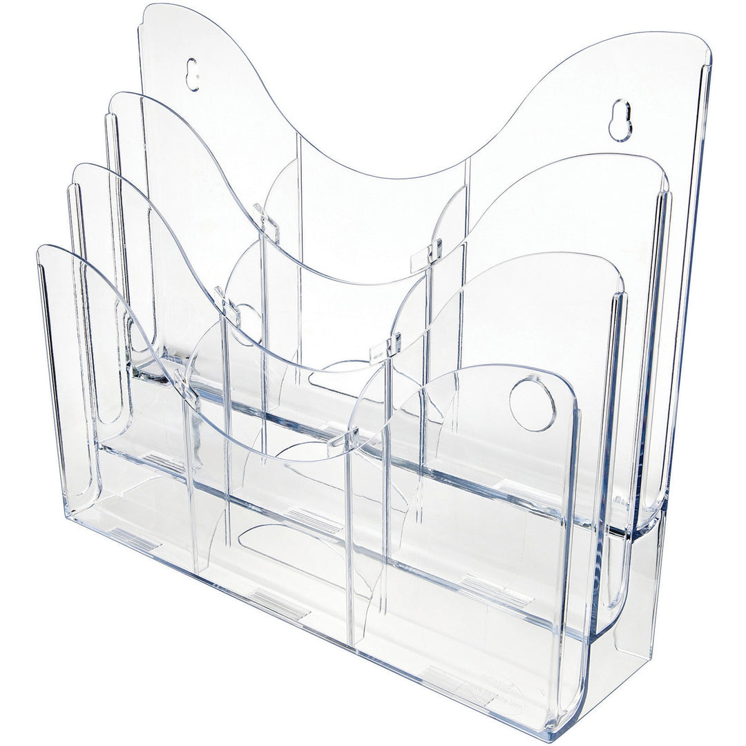 Image of deflecto® 3-Tier Document Organizer W/6 Removable Dividers, 14w X 3.5d X 11.5h, Clear