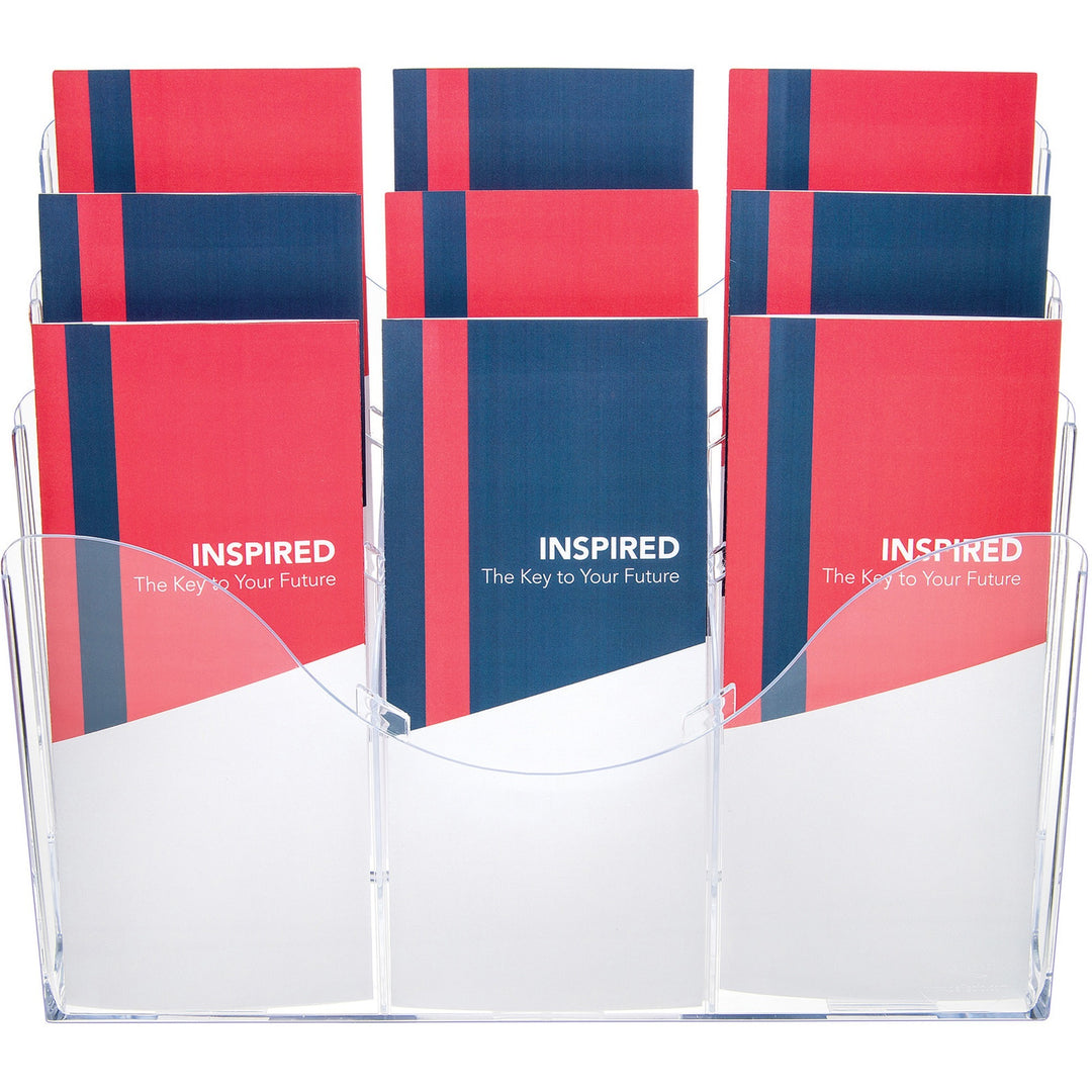 Image of deflecto® 3-Tier Document Organizer W/6 Removable Dividers, 14w X 3.5d X 11.5h, Clear
