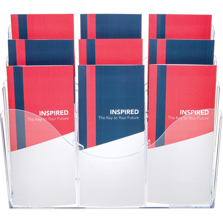 Image of deflecto® 3-Tier Document Organizer W/6 Removable Dividers, 14w X 3.5d X 11.5h, Clear