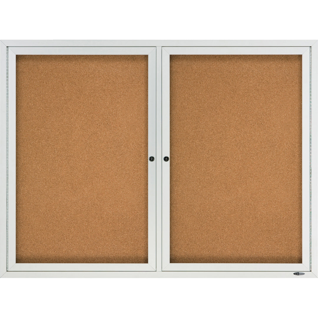 Image of Quartet® Enclosed Outdoors Bulletin Board with Two Doors, 48" x 36", Tan Surface, Anodized Aluminum Frame