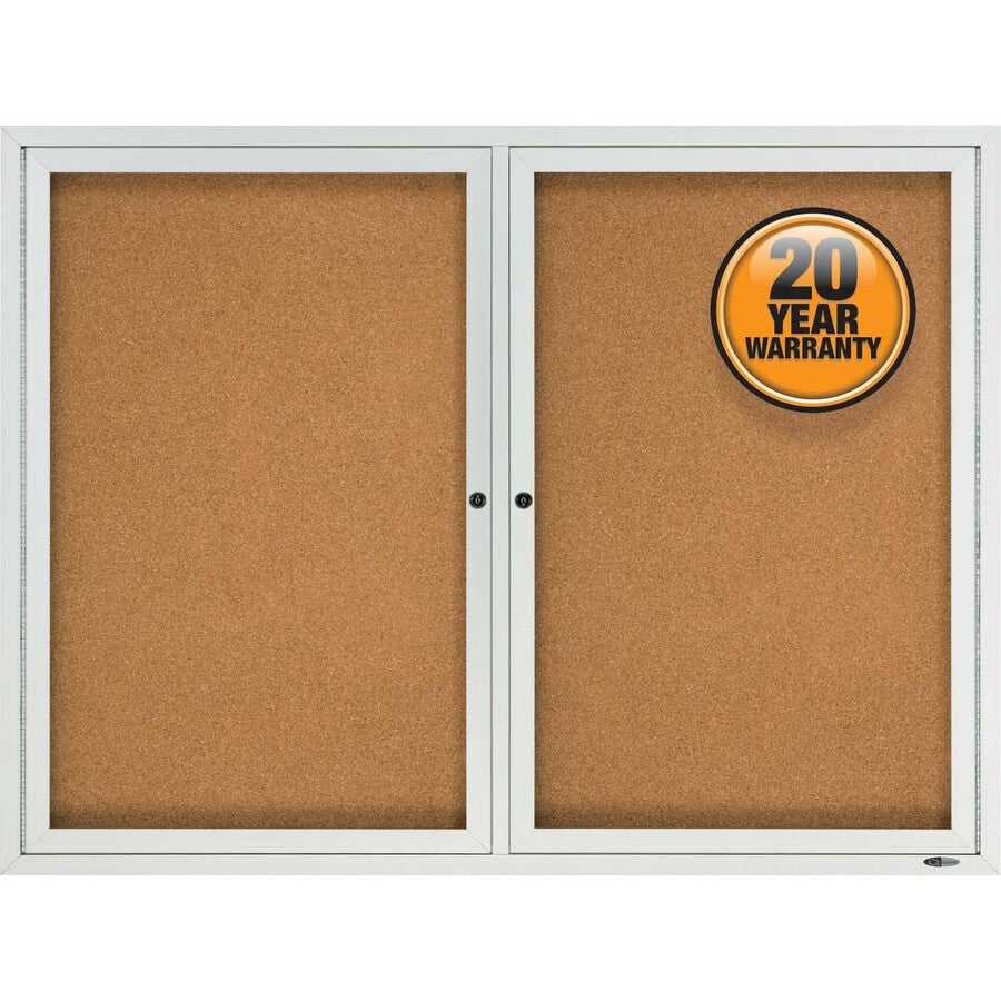 Image of Quartet® Enclosed Outdoors Bulletin Board with Two Doors, 48" x 36", Tan Surface, Anodized Aluminum Frame
