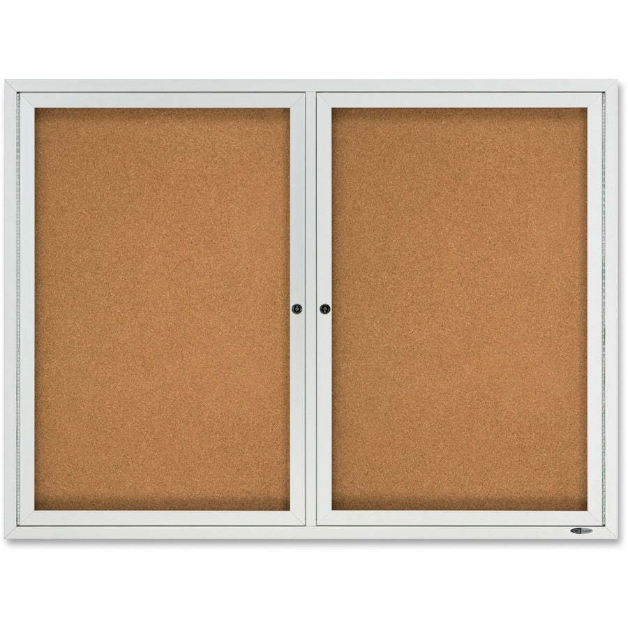 Image of Quartet® Enclosed Outdoors Bulletin Board with Two Doors, 48" x 36", Tan Surface, Anodized Aluminum Frame