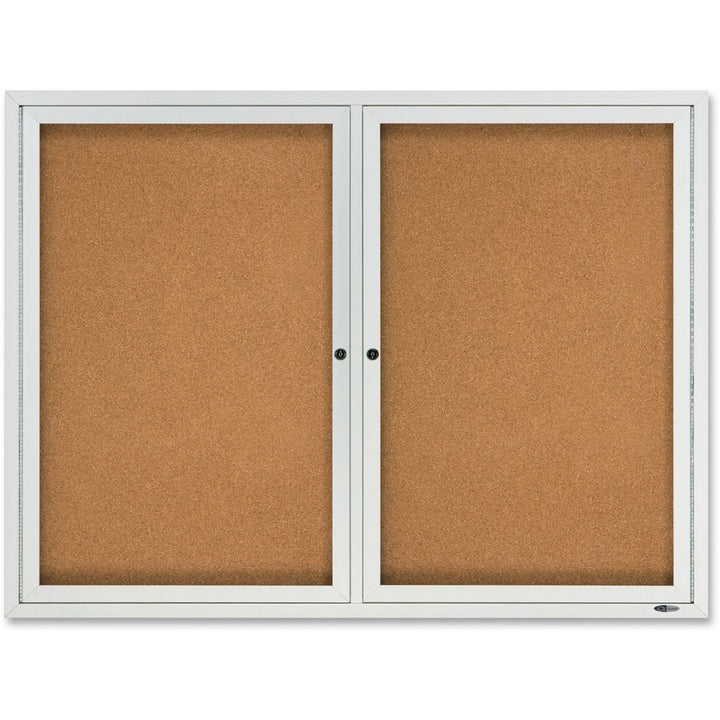 Image of Quartet® Enclosed Outdoors Bulletin Board with Two Doors, 48" x 36", Tan Surface, Anodized Aluminum Frame