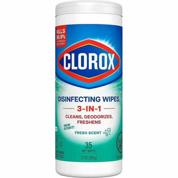 Image of Clorox 01593 Disinfecting Cleaning Wipes, Ready-To-Use, Fresh Scent, Disposable, Bleach-free, Green, 35/Tub, 1 Each