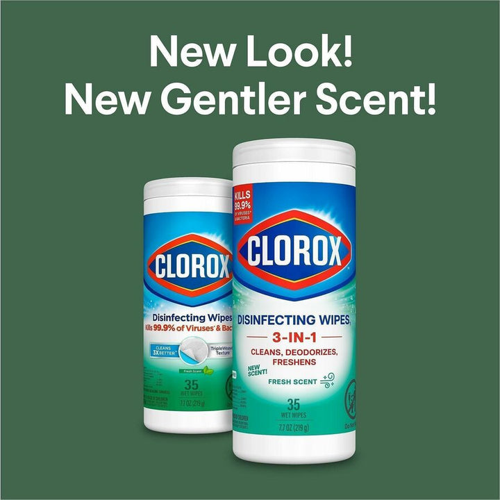Image of Clorox 01593 Disinfecting Cleaning Wipes, Ready-To-Use, Fresh Scent, Disposable, Bleach-free, Green, 35/Tub, 1 Each