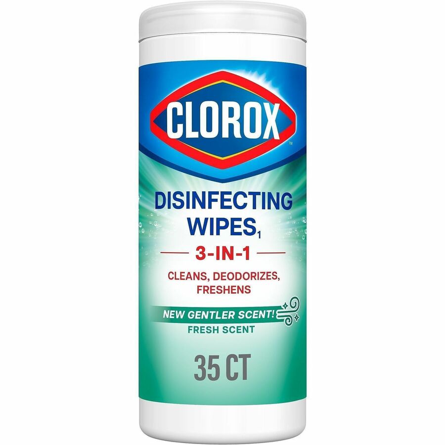 Image of Clorox 01593 Disinfecting Cleaning Wipes, Ready-To-Use, Fresh Scent, Disposable, Bleach-free, Green, 35/Tub, 1 Each