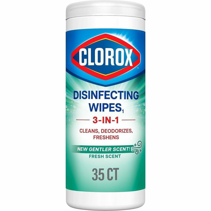 Image of Clorox 01593 Disinfecting Cleaning Wipes, Ready-To-Use, Fresh Scent, Disposable, Bleach-free, Green, 35/Tub, 1 Each