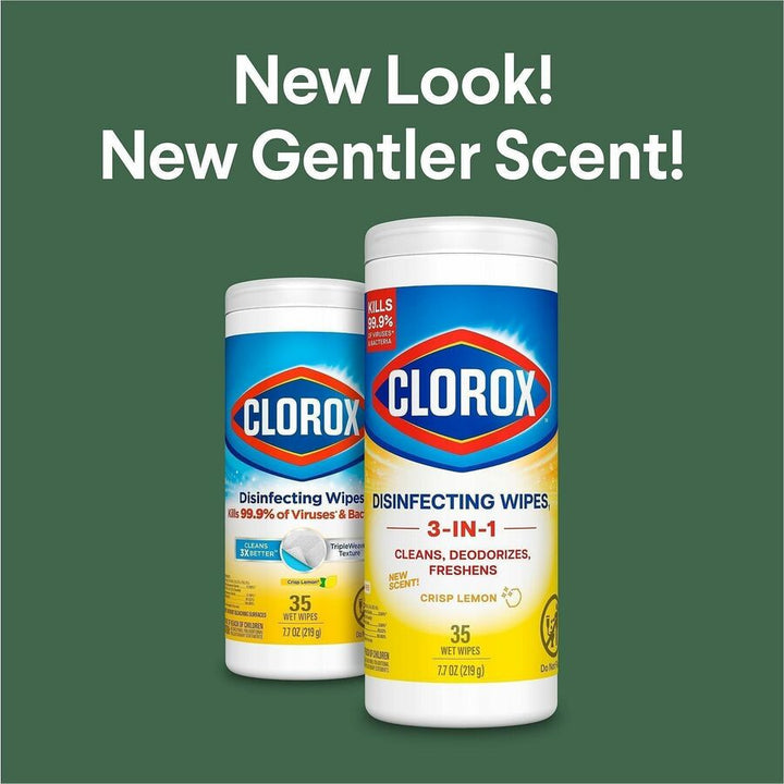 Image of Clorox 01594 Disinfecting Cleaning Wipes, Ready-To-Use, Crisp Lemon Scent, Disposable, Bleach-free, Yellow, 35/Tub, 1 Each