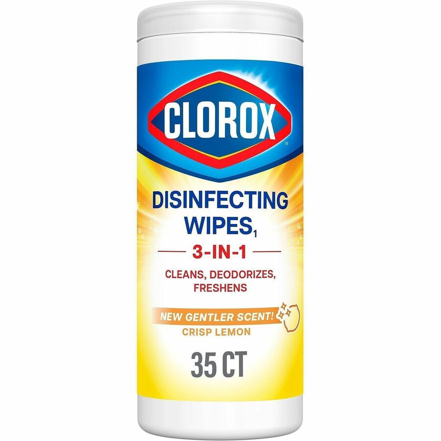 Image of Clorox 01594 Disinfecting Cleaning Wipes, Ready-To-Use, Crisp Lemon Scent, Disposable, Bleach-free, Yellow, 35/Tub, 1 Each