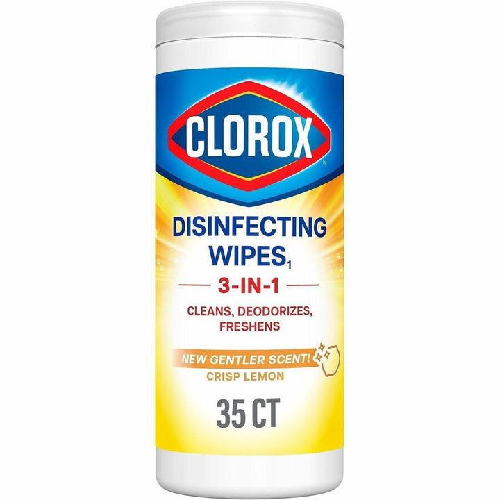 Image of Clorox 01594 Disinfecting Cleaning Wipes, Ready-To-Use, Crisp Lemon Scent, Disposable, Bleach-free, Yellow, 35/Tub, 1 Each