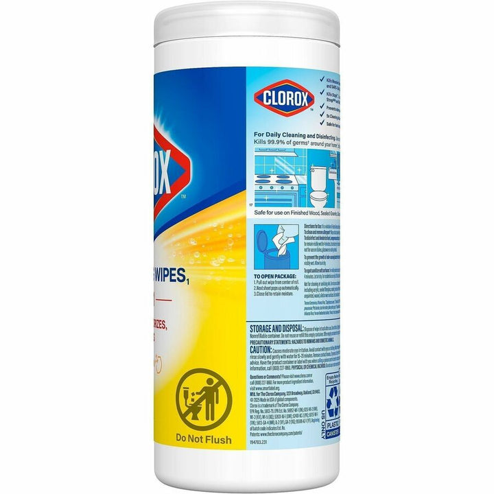 Image of Clorox 01594 Disinfecting Cleaning Wipes, Ready-To-Use, Crisp Lemon Scent, Disposable, Bleach-free, Yellow, 35/Tub, 1 Each