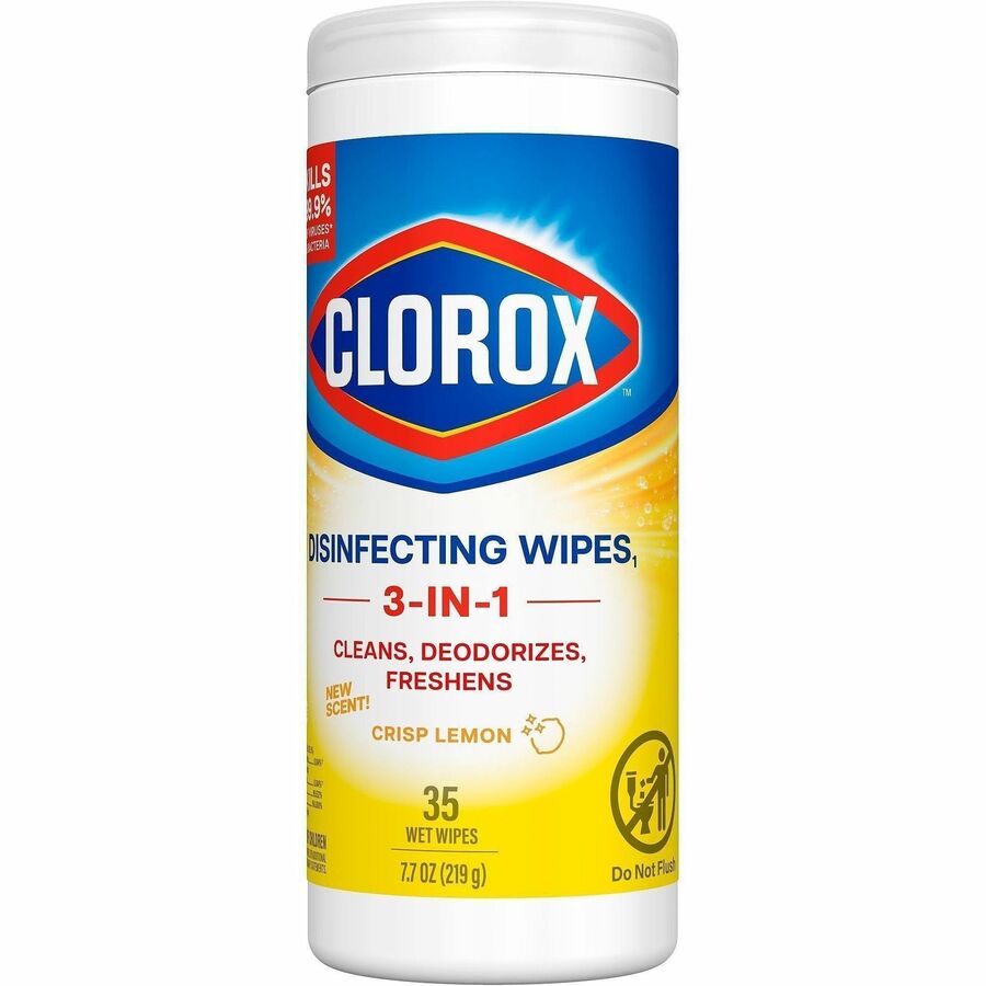 Image of Clorox 01594 Disinfecting Cleaning Wipes, Ready-To-Use, Crisp Lemon Scent, Disposable, Bleach-free, Yellow, 35/Tub, 1 Each