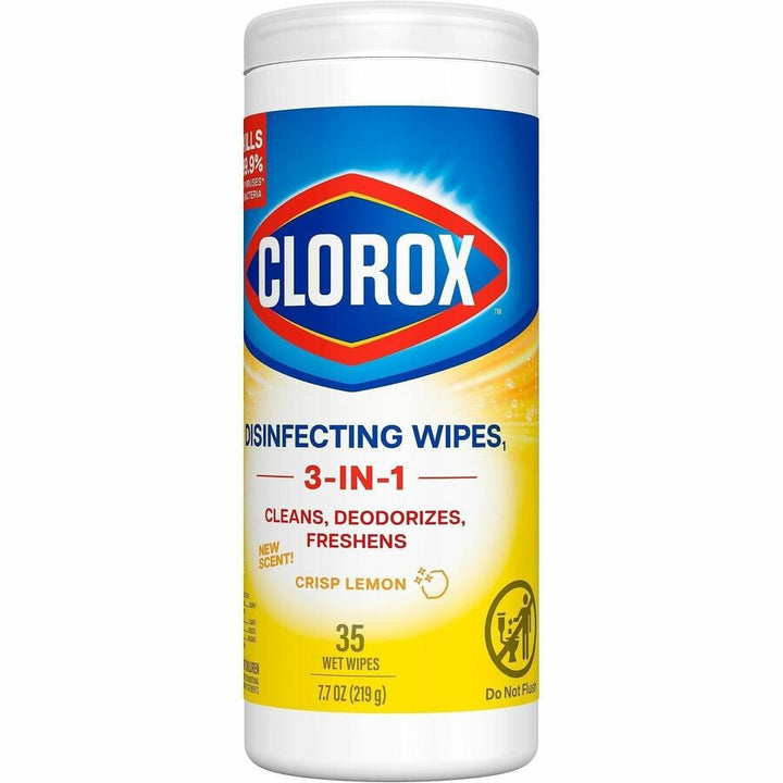 Image of Clorox 01594 Disinfecting Cleaning Wipes, Ready-To-Use, Crisp Lemon Scent, Disposable, Bleach-free, Yellow, 35/Tub, 1 Each