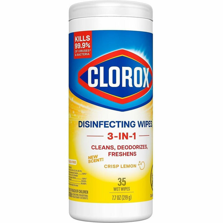 Image of Clorox 01594 Disinfecting Cleaning Wipes, Ready-To-Use, Crisp Lemon Scent, Disposable, Bleach-free, Yellow, 35/Tub, 1 Each