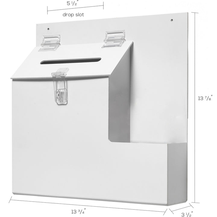 Image of deflecto® Suggestion Box Literature Holder with Locking Top, 13.75 x 3.63 x 13.94, Plastic, White