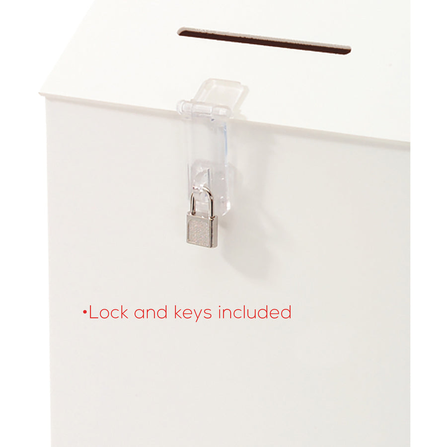 Image of deflecto® Suggestion Box Literature Holder with Locking Top, 13.75 x 3.63 x 13.94, Plastic, White