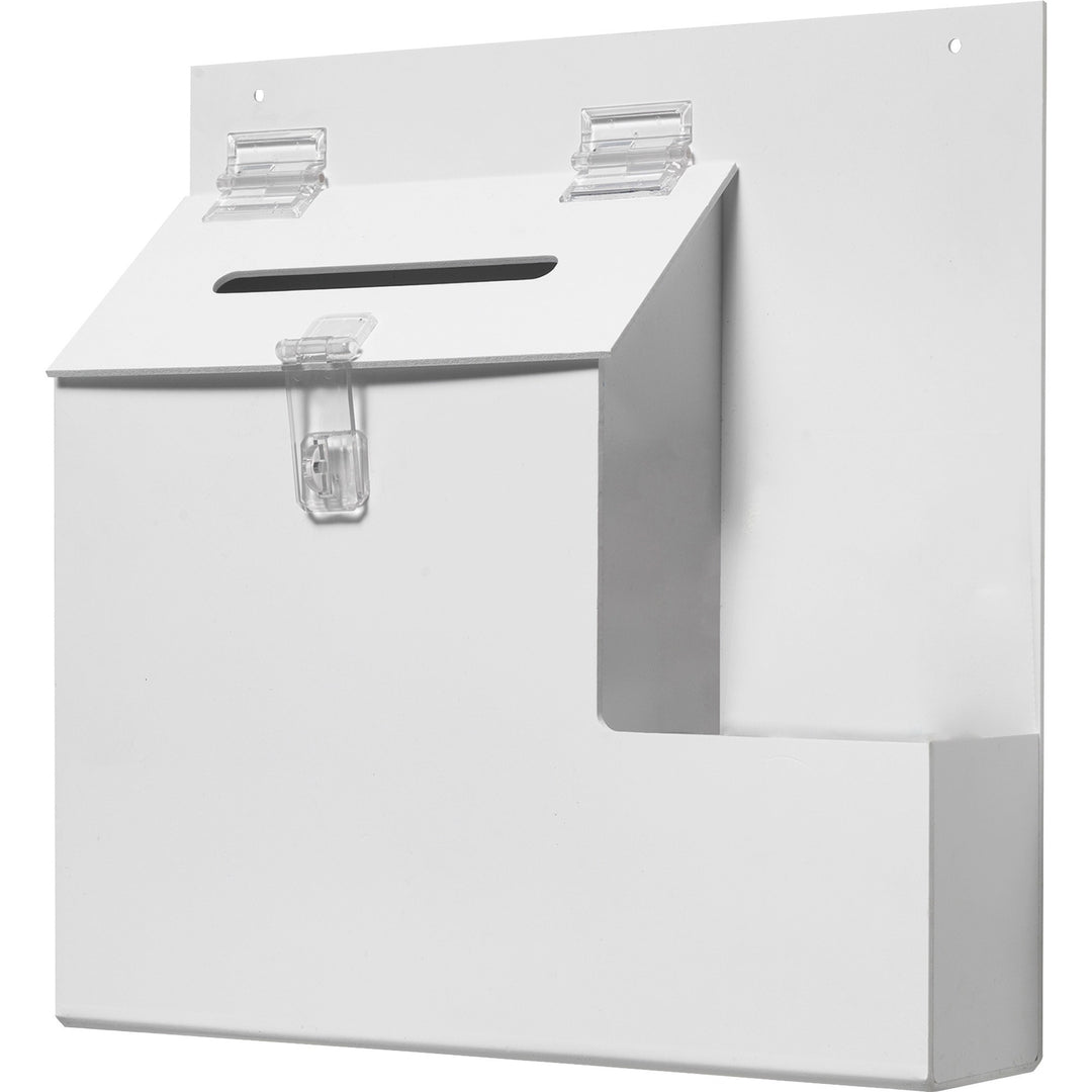 Image of deflecto® Suggestion Box Literature Holder with Locking Top, 13.75 x 3.63 x 13.94, Plastic, White
