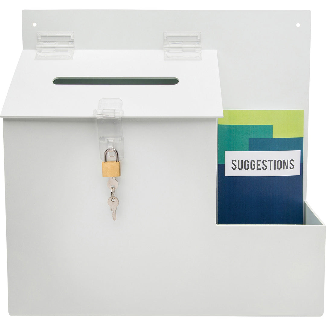 Image of deflecto® Suggestion Box Literature Holder with Locking Top, 13.75 x 3.63 x 13.94, Plastic, White