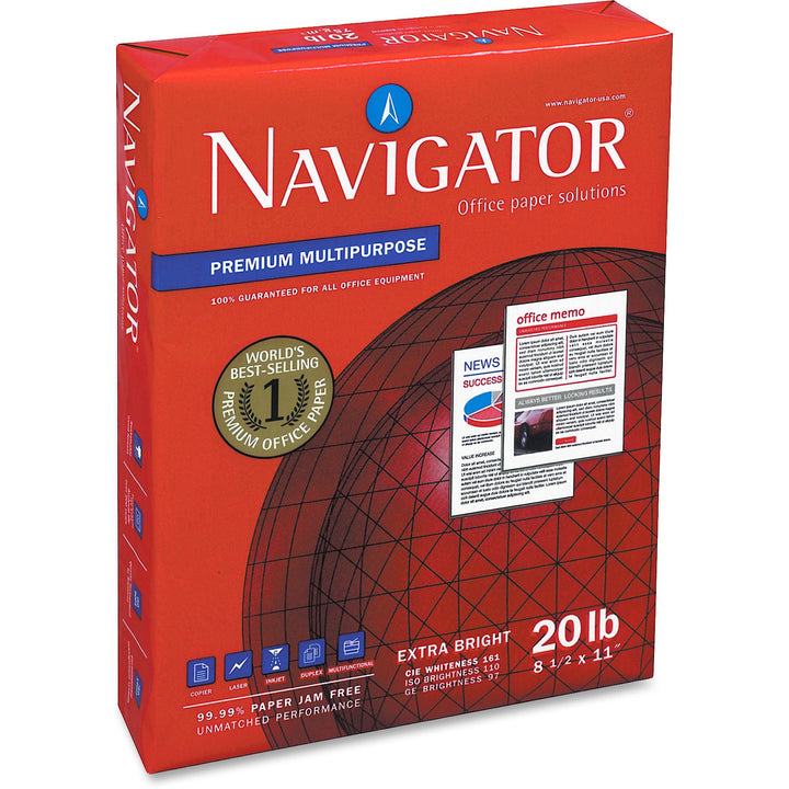 Image of Navigator® Premium Multipurpose Copy Paper, 97 Bright, 20 lb Bond Weight, 8.5 x 11, White, 500 Sheets/Ream, 10 Reams/Carton