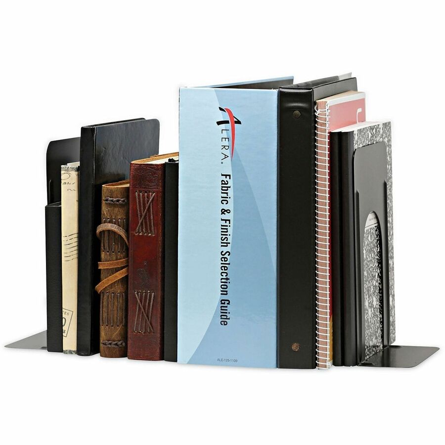 Image of Universal 54095 Bookend, 9" H x 5.88" W x 8.25" Depth, Non-skid Base, Rounded Corner, Enamel, Black, Steel, Metal, 1 Pair