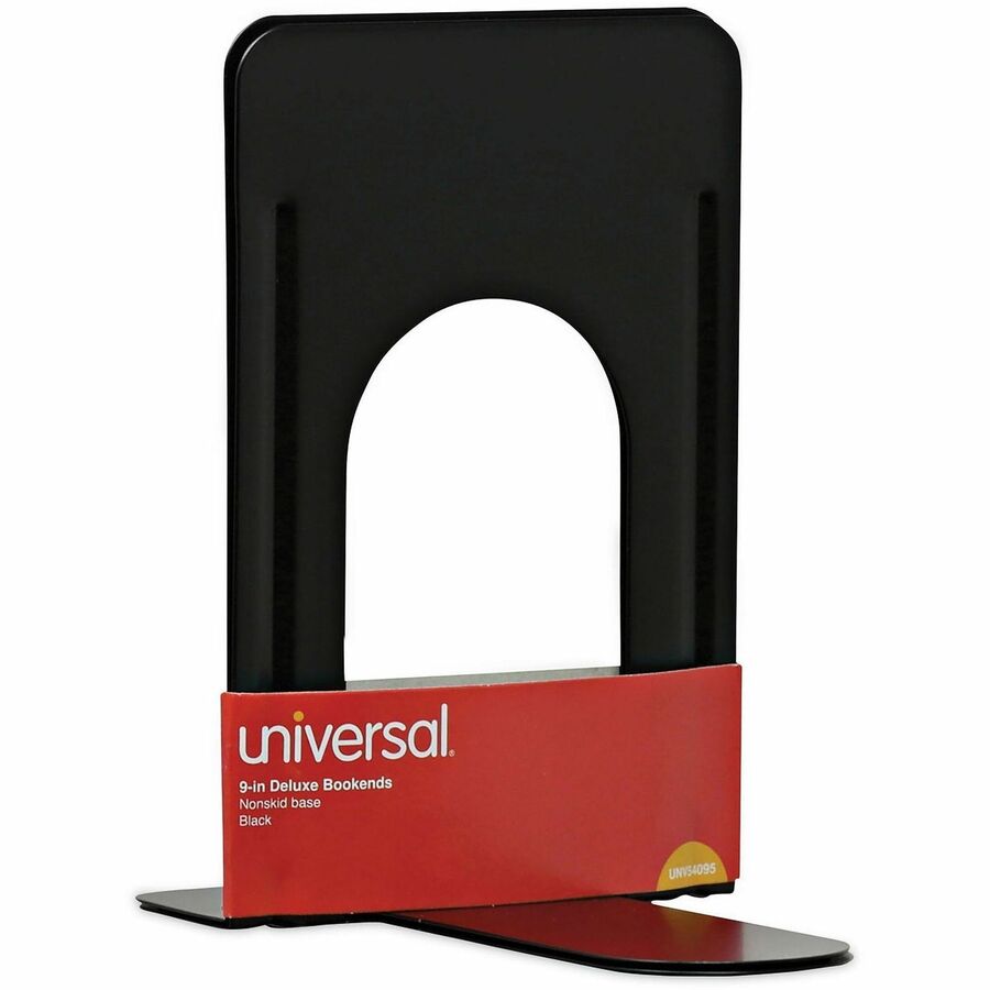 Image of Universal 54095 Bookend, 9" H x 5.88" W x 8.25" Depth, Non-skid Base, Rounded Corner, Enamel, Black, Steel, Metal, 1 Pair