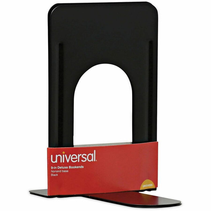 Image of Universal 54095 Bookend, 9" H x 5.88" W x 8.25" Depth, Non-skid Base, Rounded Corner, Enamel, Black, Steel, Metal, 1 Pair